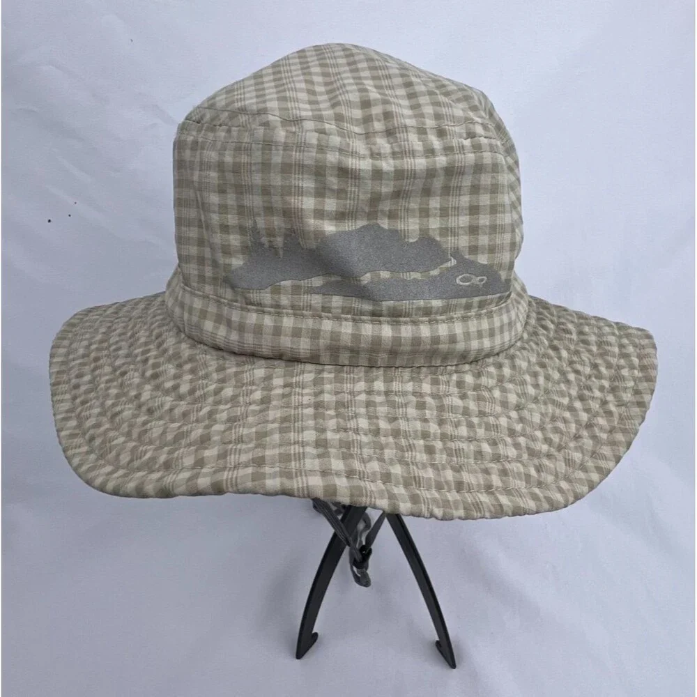 Outdoor Research Kids Tan Gingham Plaid Sun Bucket Hat Sz M 3-6Y Adjustable UPF